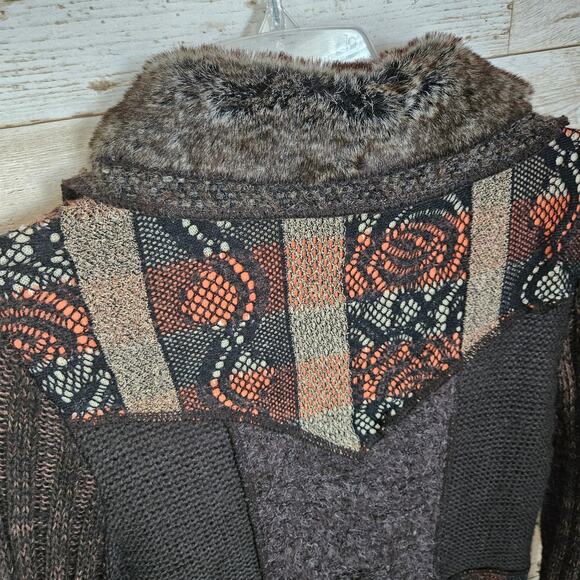 Sioni Sweater Coat Size Medium Cardigan Wool Mohair Brown Boho Cottage Patchwork - Picture 8 of 15